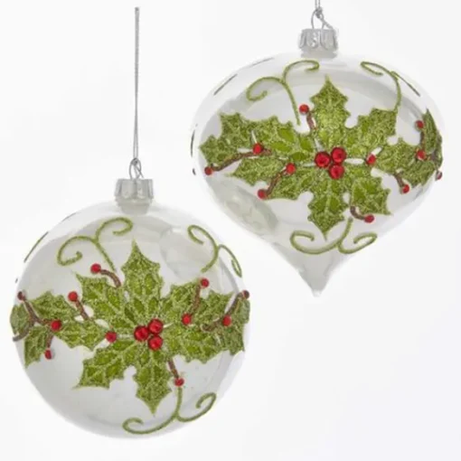 Hot Kurt Adler Holly Design Glass Bulb Ornament