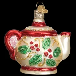Best Sale Old World Christmas Holly Teapot Ornament -