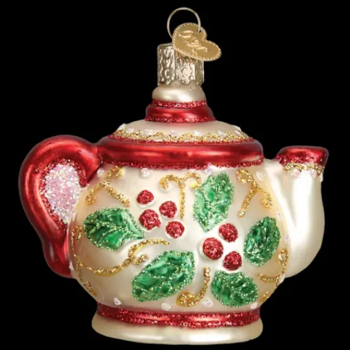 Best Sale Old World Christmas Holly Teapot Ornament -