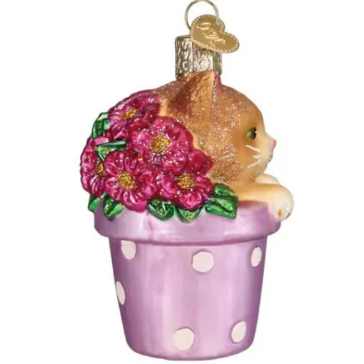 Clearance Kitten In Flower Pot Ornament - Animals