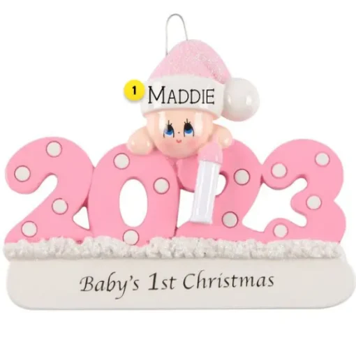 Clearance Personalized 2023 Dated Baby Girl's 1St Christmas Ornament Baby