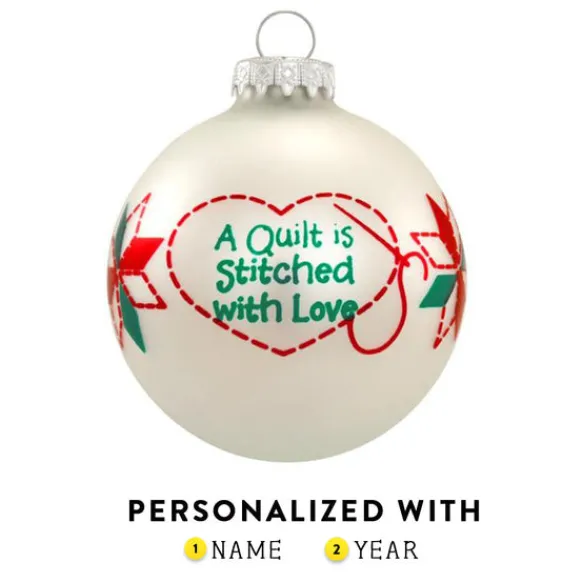 Cheap Personalized "A Quilt Is Stitched With Love" Glass Ornament Hobbies & Activities