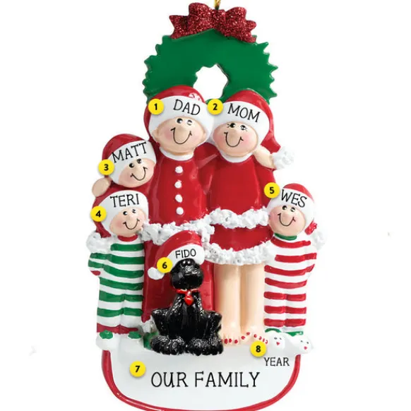 Outlet Rudolph & Me Personalized Christmas Family Of 5 With Black Dog Ornament