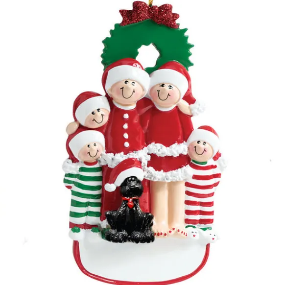 Outlet Rudolph & Me Personalized Christmas Family Of 5 With Black Dog Ornament