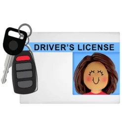 Sale Personalized Driver's License With Key Fob Ornament - Female, Brown Hair New Drivers