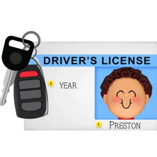 Best Sale Personalized Driver's License With Key Fob Ornament - Male, Brown Hair New Drivers