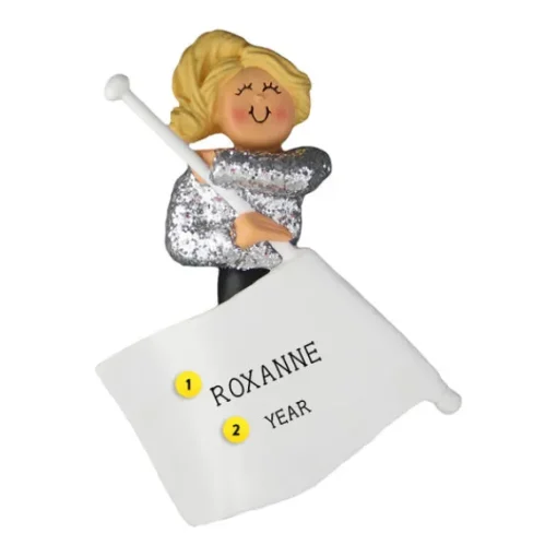 Clearance Ornament Central Personalized Flag Twirler Ornament - Female, Blonde Hair