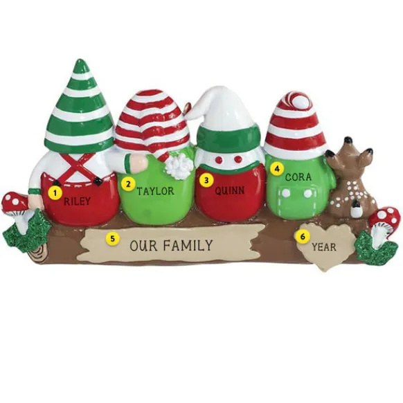 Clearance Rudolph & Me Personalized Gnomes On A Log Family Of 4 Ornament