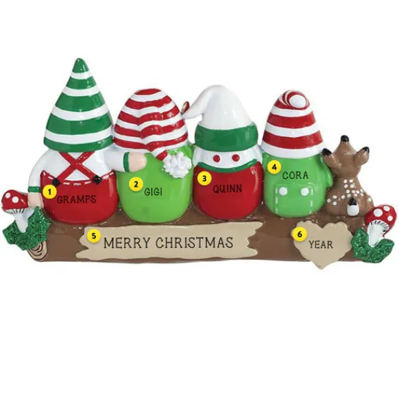 Clearance Rudolph & Me Personalized Gnomes On A Log Family Of 4 Ornament