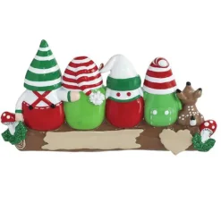 Clearance Rudolph & Me Personalized Gnomes On A Log Family Of 4 Ornament