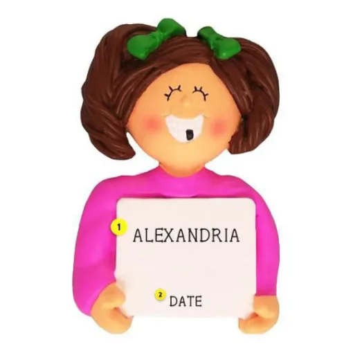 Best Personalized Lost Tooth Ornament - Female, Brown Hair Growing Up