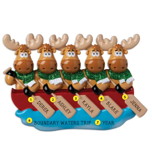 Online PolarX Personalized Moose Family Of 5 In Canoe Ornament