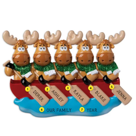 Online PolarX Personalized Moose Family Of 5 In Canoe Ornament
