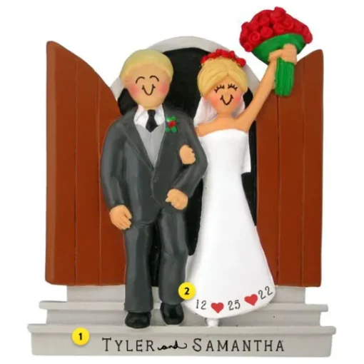 Sale Personalized Newlyweds Couple Ornament - Male, Blonde Hair And Female, Blonde Hair Engaged, Wedding, & Anniversary