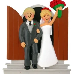 Sale Personalized Newlyweds Couple Ornament - Male, Blonde Hair And Female, Blonde Hair Engaged, Wedding, & Anniversary