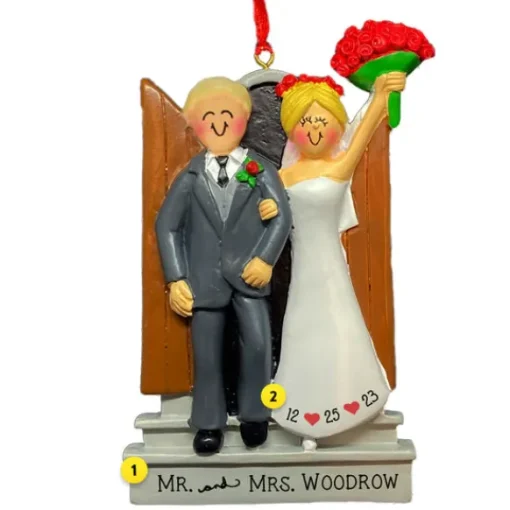 Sale Personalized Newlyweds Couple Ornament - Male, Blonde Hair And Female, Blonde Hair Engaged, Wedding, & Anniversary