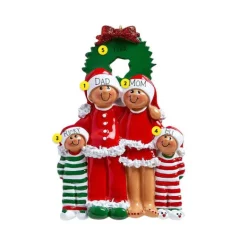 Hot Rudolph & Me Personalized Pajama Family Of 4 African American Ornament