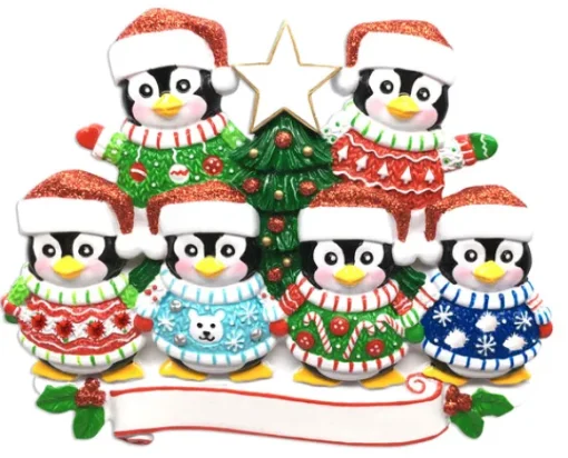 Best Sale PolarX Personalized Penguin Family Of 6 Ugly Sweater Ornament