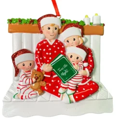 Discount PolarX Personalized Reading In Bed Family Of 4 Ornament