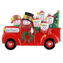 Flash Sale Rudolph & Me Personalized Red Truck Snowman Family Of 6 Ornament