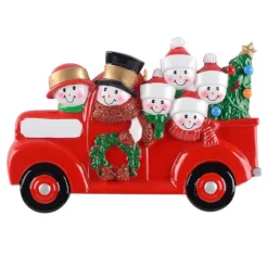 Flash Sale Rudolph & Me Personalized Red Truck Snowman Family Of 6 Ornament