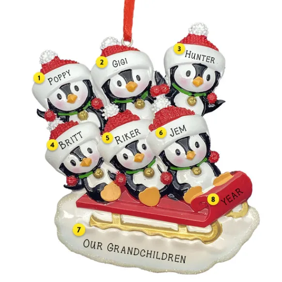 Online PolarX Personalized Sledding Penguin Family Of 6 Ornament