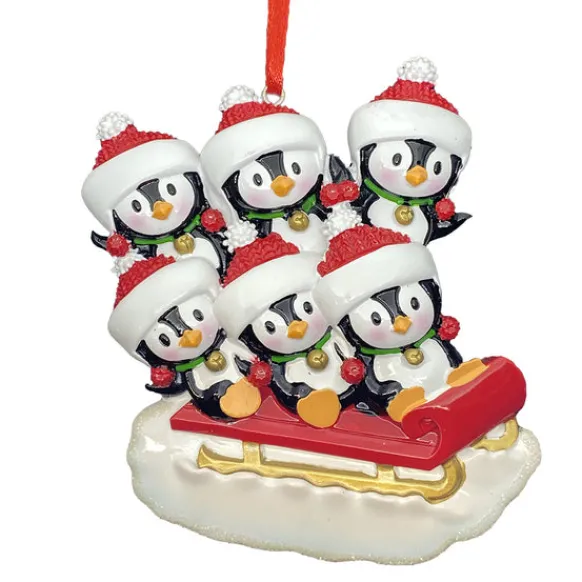Online PolarX Personalized Sledding Penguin Family Of 6 Ornament