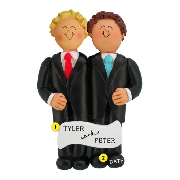Store Personalized Wedding Couple Ornament - Blonde Groom And Brunette Groom Engaged, Wedding, & Anniversary
