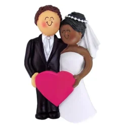 Sale Personalized Wedding Couple Ornament - Brunette Male With African American Female Engaged, Wedding, & Anniversary